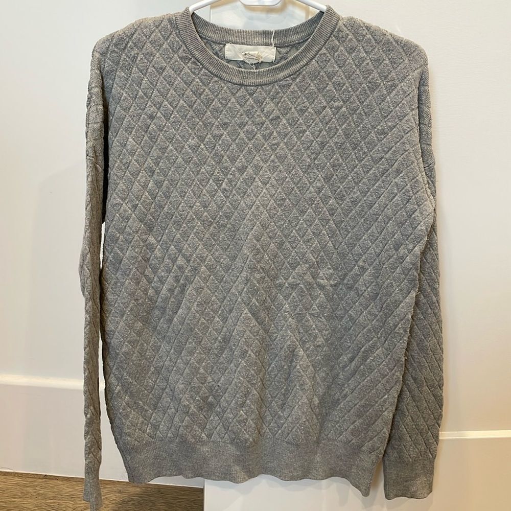 Gray Quilted Crewneck Sweater S